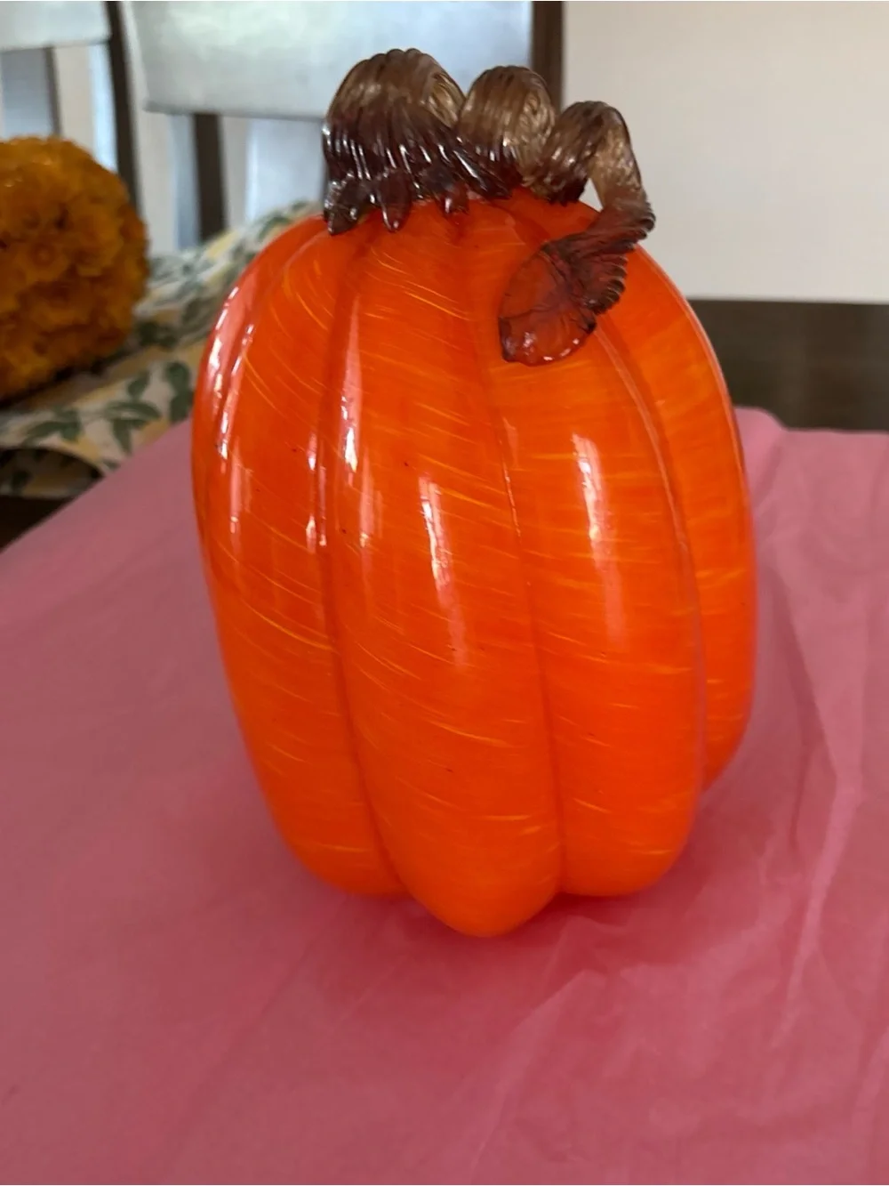 Handblown Glass Oranges Pumpkin Brown Stem